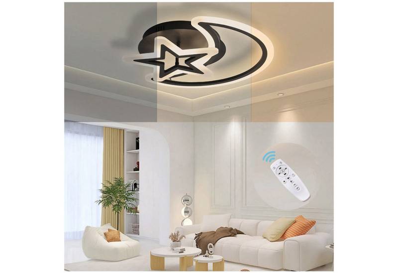 MUPOO LED Deckenleuchte LED Panel Deckenleuchte Schwarz LED Deckenleuchte, 48W, Fernbedienung, Sterne-Mond, LED fest integriert, LED Pendelleuchte,für Schlafzimmer,Wohnzimmer,Esszimmer von MUPOO