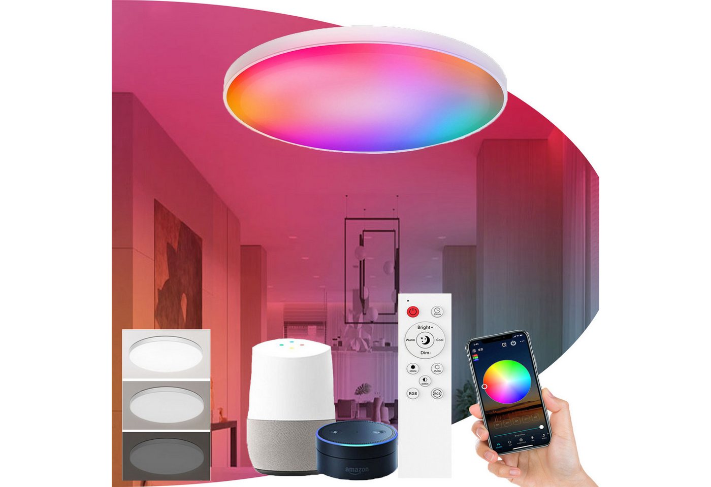MUPOO LED Deckenleuchte Smart LED Deckenlampe RGB, 30W/48W Deckenleuchte, Dimmbar, RGB+30W, LED fest integriert, WiFi Bluetooth,mit Alexa Google Home MUPOO LED Deckenleuchte Smart LED Deckenlampe RGB, 30W/48W Deckenleuchte, Dimmbar, RGB+30W, LED fest integriert, WiFi Bluetooth,mit Alexa Google Home von MUPOO