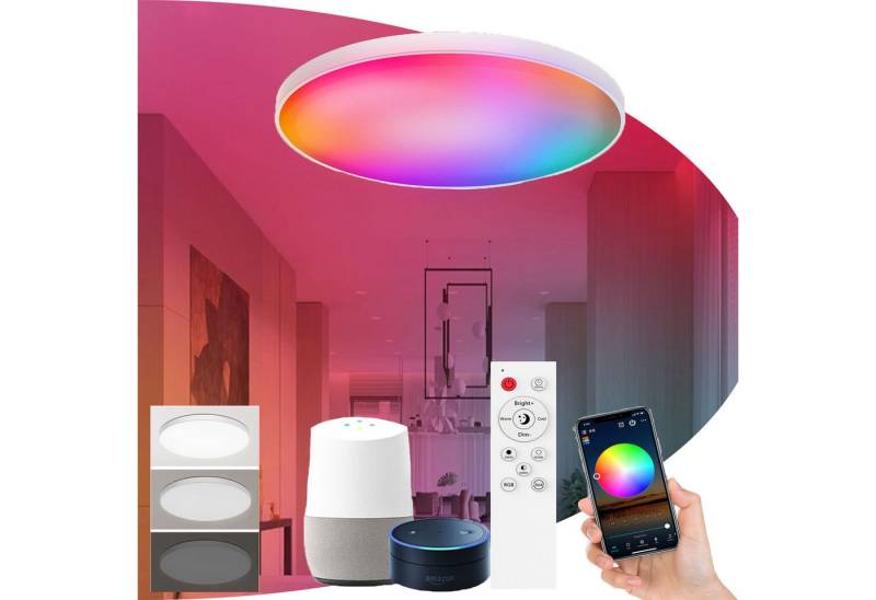 MUPOO LED Deckenleuchte Smart LED Deckenlampe RGB, 30W/48W Deckenleuchte, Dimmbar, RGB+30W, LED fest integriert, WiFi Bluetooth,mit Alexa Google Home von MUPOO