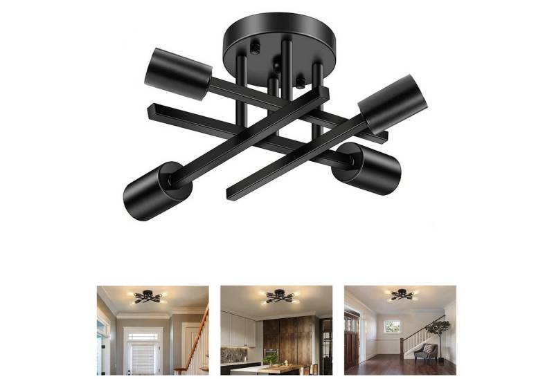 MUPOO LED Deckenleuchte Vintage Retro LED Deckenlampe aus Metall Schwarz E27 für Schlafzimmer, 4 Flammig Ohne LED-Glühbirne, LED fest integriert, Halbbündige Deckenleuchten von MUPOO