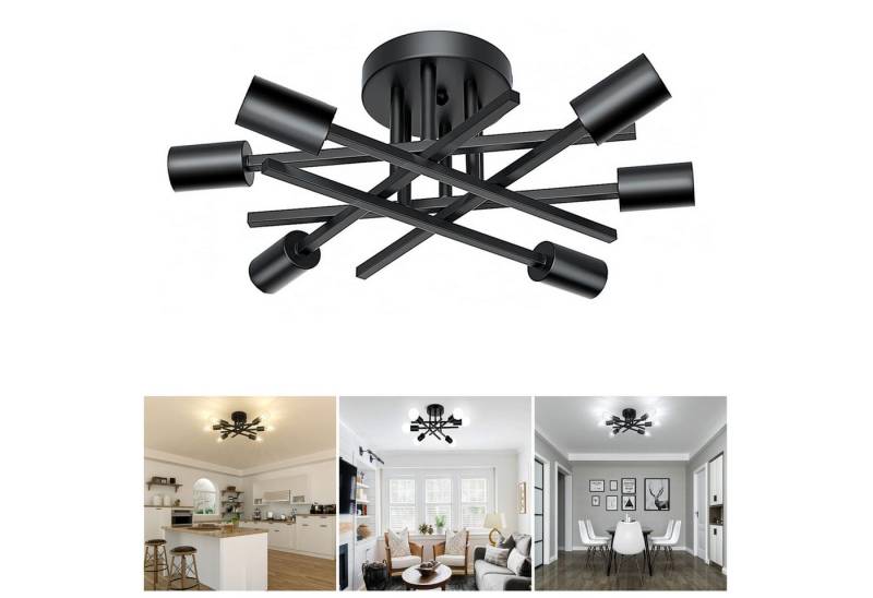MUPOO LED Deckenleuchte Vintage Retro LED Deckenlampe aus Metall Schwarz E27 für Schlafzimmer, 6 Flammig Ohne LED-Glühbirne, LED fest integriert, Halbbündige Deckenleuchten von MUPOO