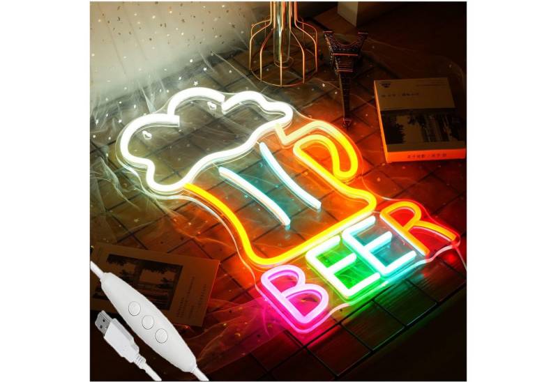 MUPOO LED Dekolicht Beer Neonlicht Dimmbar USB Partybeleuchtung Nachtlicht Acryl Neon Sign, Bunt, LED fest integriert, LED-Neonschild Wanddekoration von MUPOO