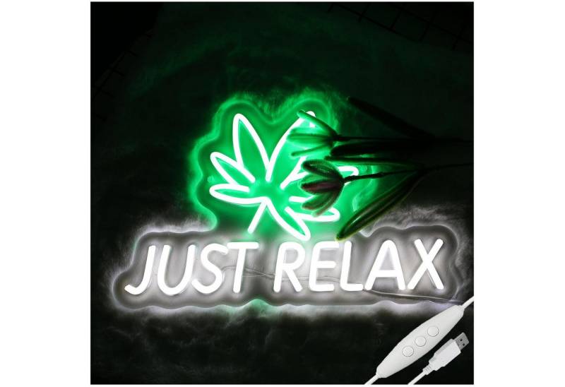 MUPOO LED Dekolicht Cannabis Just Relax Neon Schild mit Dimmbar Schalter LED Nachtlicht, USB Stromversorgung, LED fest integriert, Acryl Neonlicht Wanddecor MUPOO LED Dekolicht Cannabis Just Relax Neon Schild mit Dimmbar Schalter LED Nachtlicht, USB Stromversorgung, LED fest integriert, Acryl Neonlicht Wanddecor von MUPOO