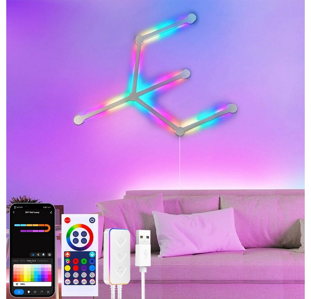 MUPOO LED Dekolicht LED Lichtleiste LED Wandleuchten LED Panel Smart Lampe Wandlampe, 6 Stück, Lines Starter Kit 6 PK/9 PK, LED fest integriert, LED Lichtplatten,RGB farbig(Mit Fernbedienung) Verfügbare Anwendungen, für Wohnzimmer,Schlafzimmer, DIY-Formen DIY-Enthusiasten, Geschenke von MUPOO