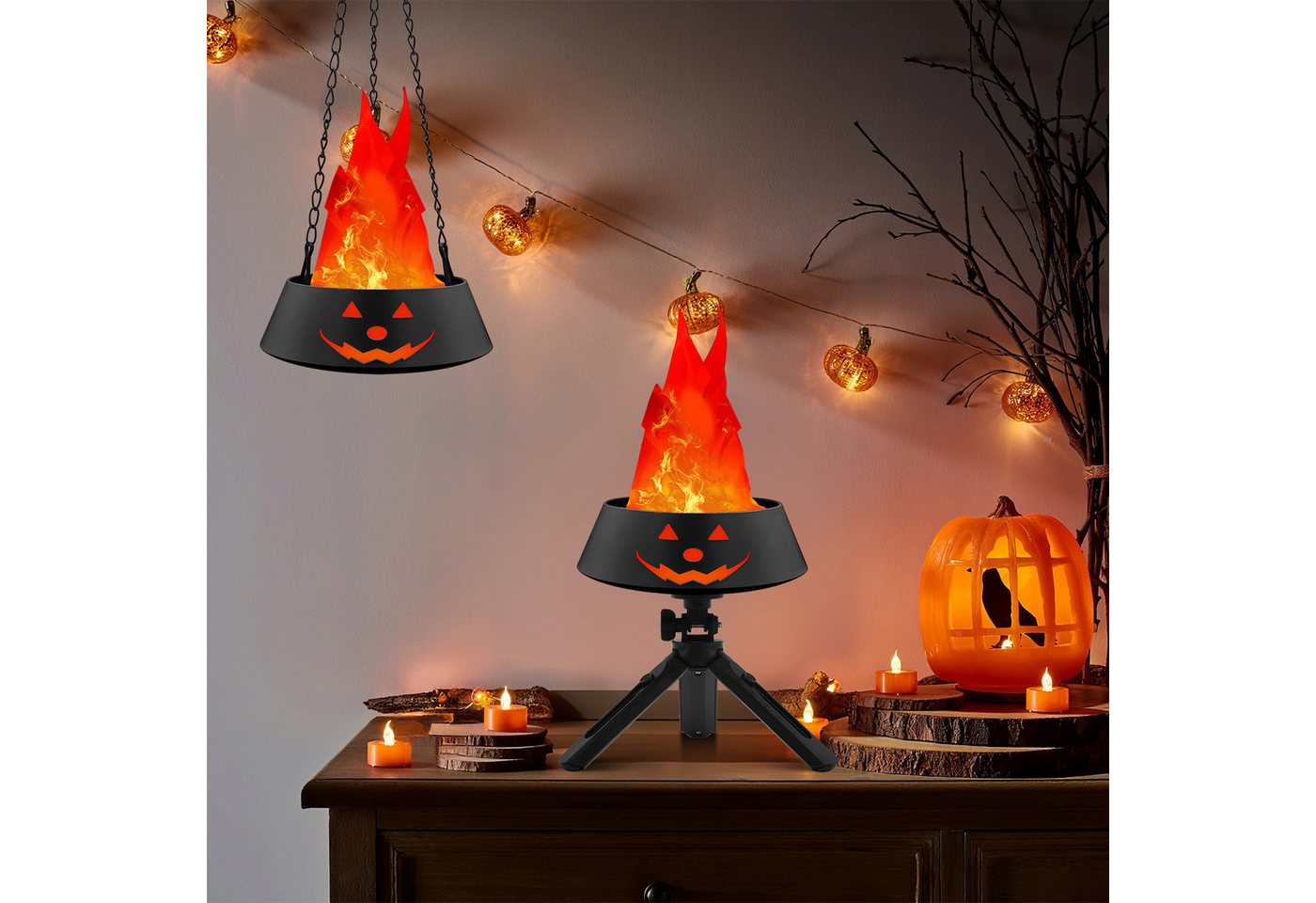 MUPOO LED Dekolicht LED Nachtlicht 3D Künstliche Flamme LED Lampe Halloween Dekor, USB-Akku, Tisch- oder Hängelampe für Innen- & Außenbereich Dekor von MUPOO