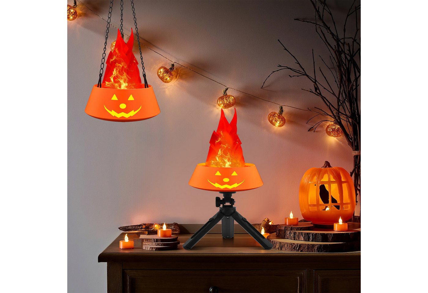 MUPOO LED Dekolicht LED Nachtlicht 3D Künstliche Flamme LED Lampe Halloween Dekor, USB-Akku, Tisch- oder Hängelampe für Innen- & Außenbereich Dekor von MUPOO