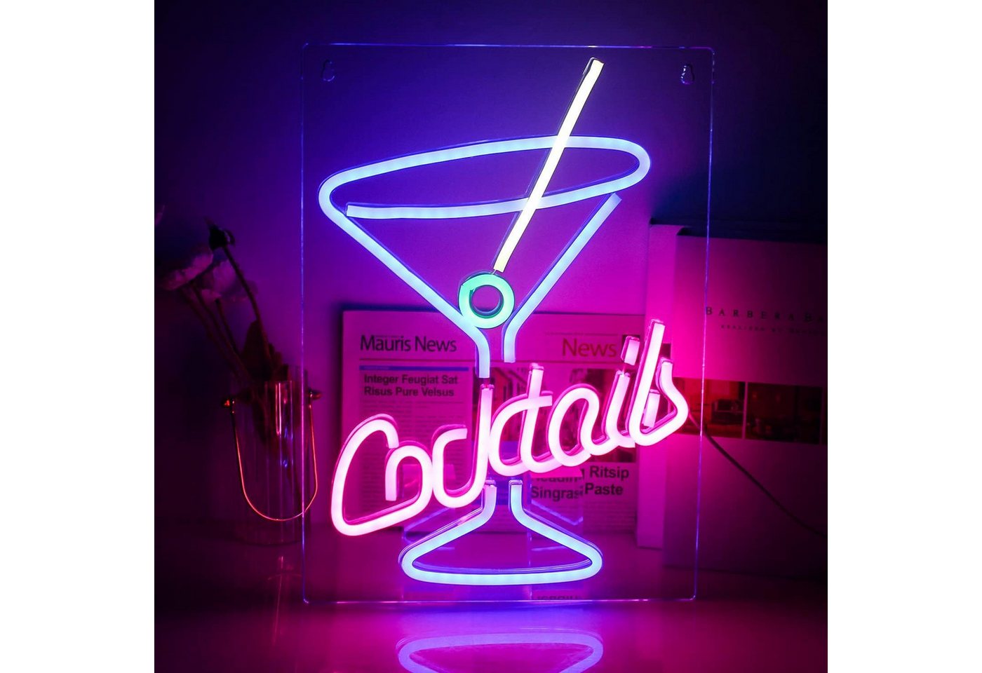 MUPOO LED Dekolicht LED Neonschild Cocktail Neon Sign, 200cm Kabel mit Schalter, USB-Stromversorgung Nachtlicht von MUPOO