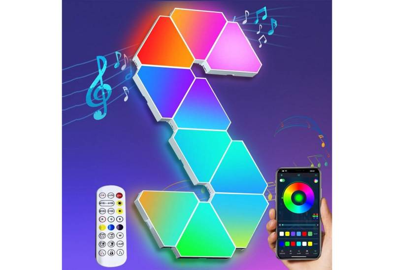 MUPOO LED Dekolicht LED Wandleuchte RGB Nachtlicht App&Fernbedienung LED Fest Integriert, 10 Stück-Bluetooth, für Schlafzimmer,Spielzimmer,Wohnzimmer Deko von MUPOO