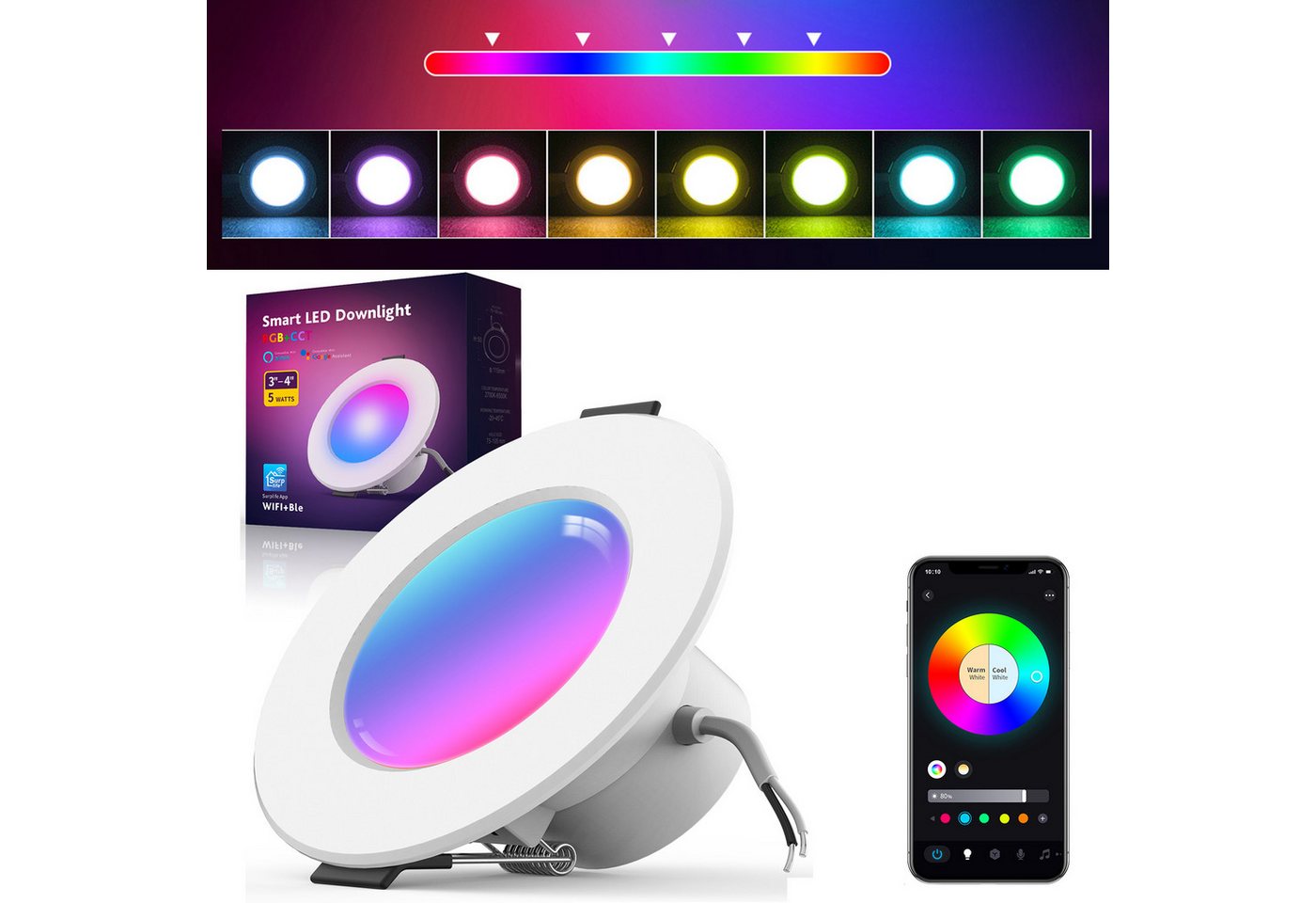 MUPOO LED Einbaustrahler Smart LED Spot Flach 5W,Bluetooth Alexa- & Google,Deckenspots, Gruppensteuerung, 16 Millionen Farben, Dimmbar Musiksynchronisation MUPOO LED Einbaustrahler Smart LED Spot Flach 5W,Bluetooth Alexa- & Google,Deckenspots, Gruppensteuerung, 16 Millionen Farben, Dimmbar Musiksynchronisation von MUPOO