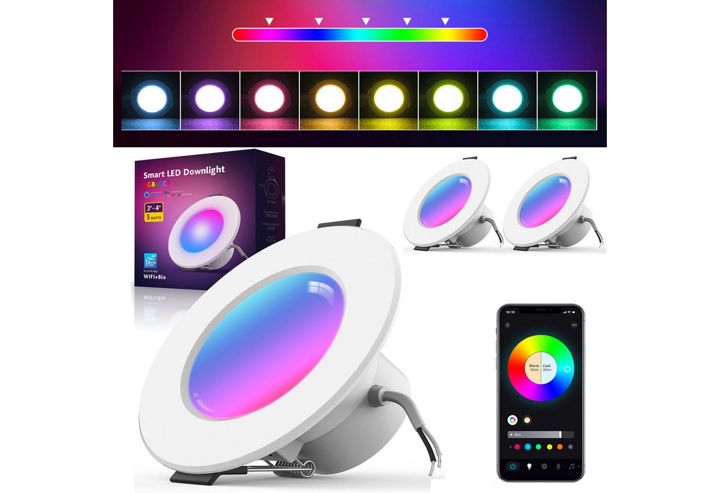 MUPOO LED Einbaustrahler Smart LED Spot Flach 5W,Bluetooth Alexa- & Google,Deckenspots, Gruppensteuerung, 16 Millionen Farben, Dimmbar Musiksynchronisation MUPOO LED Einbaustrahler Smart LED Spot Flach 5W,Bluetooth Alexa- & Google,Deckenspots, Gruppensteuerung, 16 Millionen Farben, Dimmbar Musiksynchronisation von MUPOO