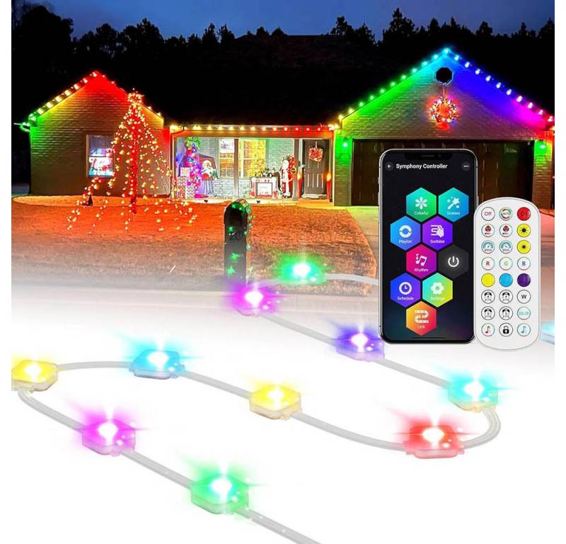 MUPOO LED-Flexbandbeleuchtung LED-Lichterkette 15m RGB LED Streifen IP67 Fernbedienung Bluetooth, Permanente Außenbeleuchtung Musik Sync, Timer von MUPOO