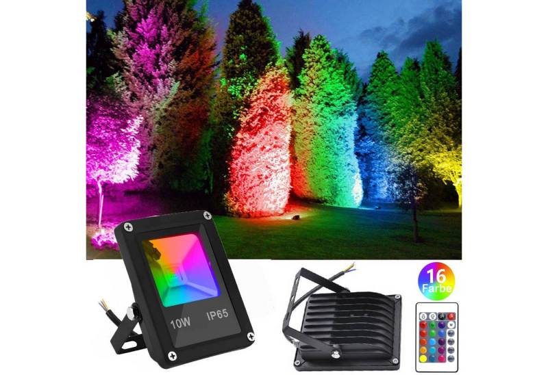 MUPOO LED Flutlichtstrahler RGB LED Flutlicht 10W,4 Modi Außenstrahler mit Fernbedienung, 900 LM, LED fest integriert von MUPOO