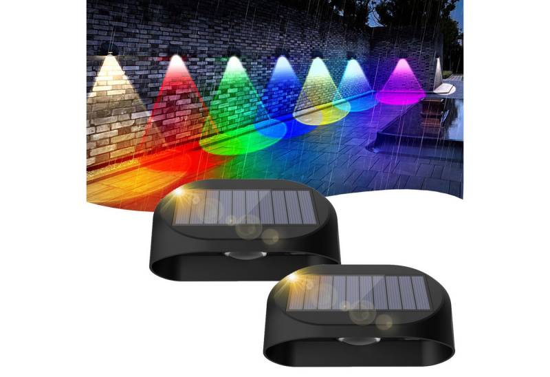 MUPOO LED Gartenleuchte 2 X LED Solarleuchten RGB Außen Treppenlicht 3 Modi, Solar Zaunleuchten, 2 Stück, IP54 Außen Solar Wandleuchte Fluter Strahler von MUPOO
