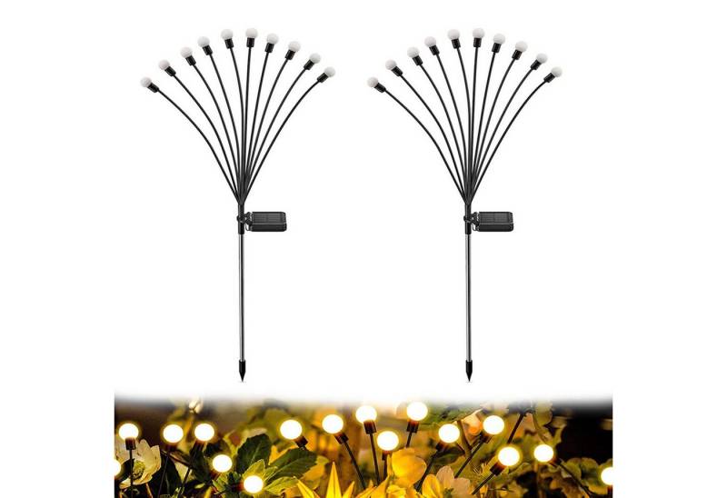 MUPOO LED Gartenleuchte LED-Lichterkette Leuchten Solarbetriebene Glühwürmchen IP65, 2 Stück, 10 LED-Leuchten, Solar Glühwürmchen Warmweißes/RGB,Garten Deko Glühwürmchen,6/8/10Köpfe von MUPOO