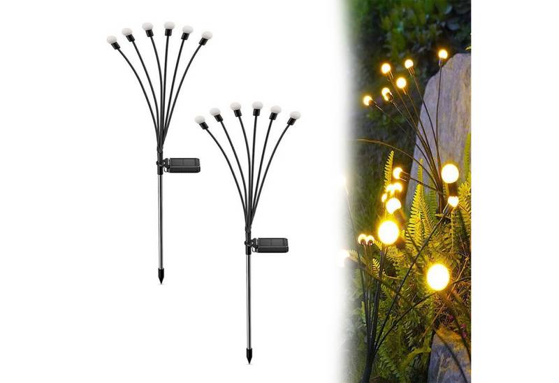 MUPOO LED Gartenleuchte LED-Lichterkette Leuchten Solarbetriebene Glühwürmchen IP65, 2 Stück, 6 LED-Leuchten, Solar Glühwürmchen Warmweißes/RGB,Garten Deko Glühwürmchen,6/8/10Köpfe von MUPOO