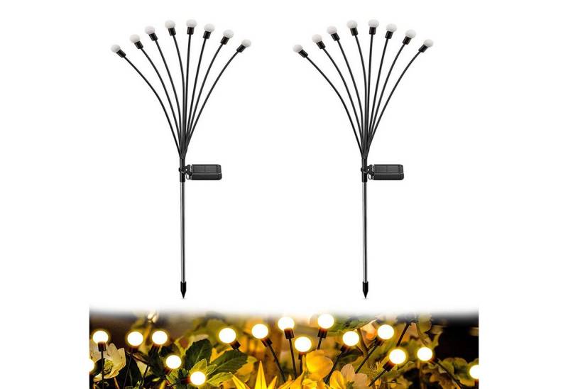 MUPOO LED Gartenleuchte LED-Lichterkette Leuchten Solarbetriebene Glühwürmchen IP65, 2 Stück, 8 LED-Leuchten, Solar Glühwürmchen Warmweißes/RGB,Garten Deko Glühwürmchen,6/8/10Köpfe von MUPOO