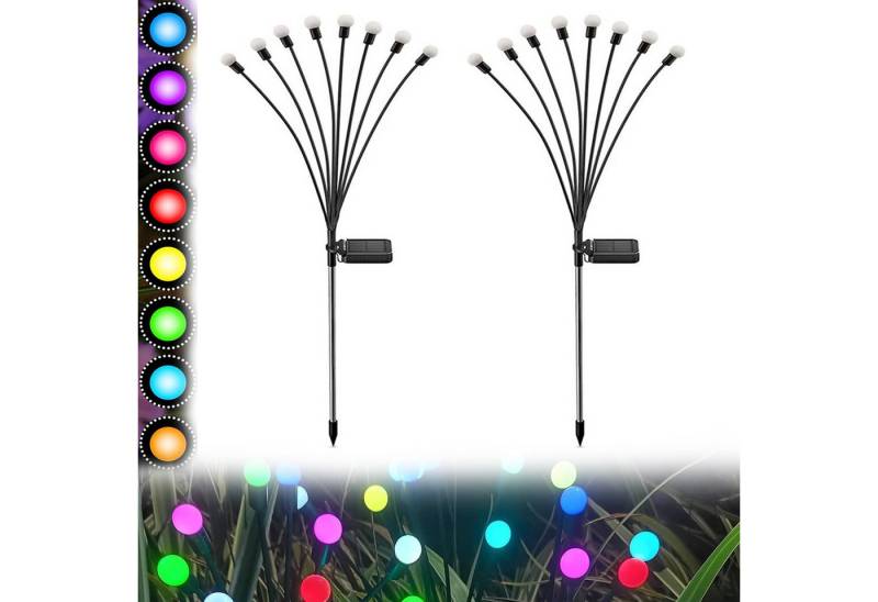 MUPOO LED Gartenleuchte LED-Lichterkette Leuchten Solarbetriebene Glühwürmchen IP65, 2 Stück, 8 LED-Leuchten, Solar Glühwürmchen Warmweißes/RGB,Garten Deko Glühwürmchen,6/8/10Köpfe von MUPOO