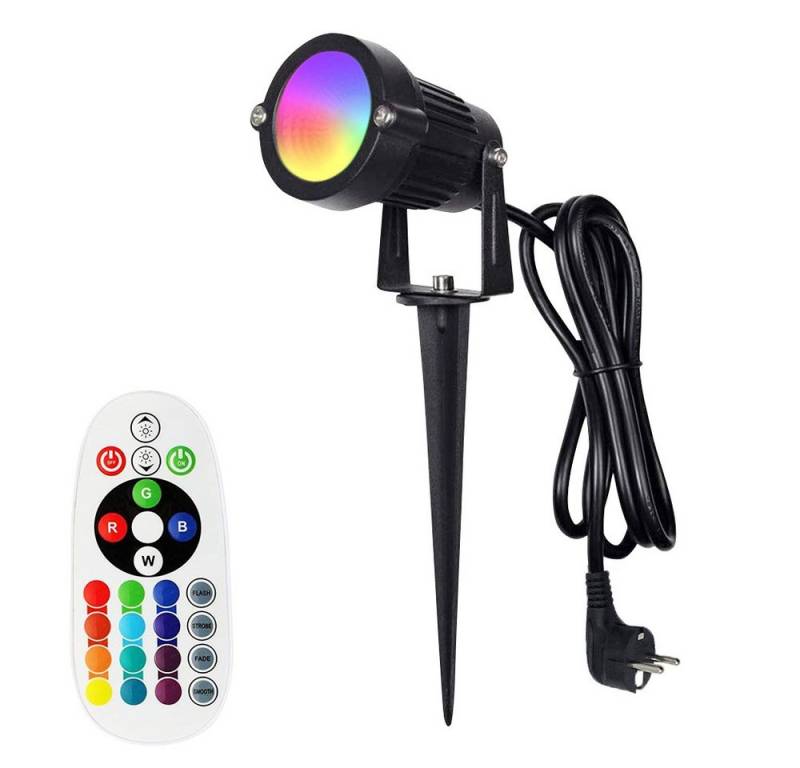 MUPOO LED Gartenstrahler Gartenbeleuchtung,16 Farben 4 Modi RGB Gartenstrahler mit Erdspieß,6W, RGB+Warmweiß (EU-Stecker), Gartenleuchte mit Fernbedienung IP65 Wasserdicht, Gartenbeleuchtung mit Kabel für Garten Rasen Baum von MUPOO