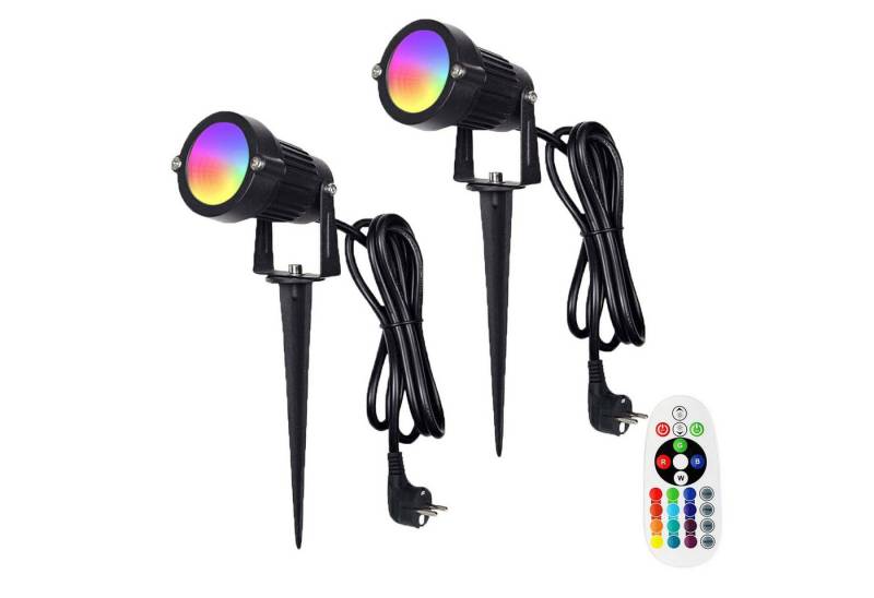 MUPOO LED Gartenstrahler Gartenbeleuchtung,16 Farben 4 Modi RGB Gartenstrahler mit Erdspieß,6W, RGB+Warmweiß (EU-Stecker), Gartenleuchte mit Fernbedienung IP65 Wasserdicht, Gartenbeleuchtung mit Kabel für Garten Rasen Baum von MUPOO