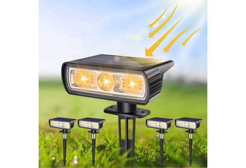 MUPOO LED Gartenstrahler  LED Solarleuchte Solarlampe fur Außen,Warmweiß,4er Set, Solarstrahler mit 2 Modi,für Hof Garten Weg Gehweg von MUPOO