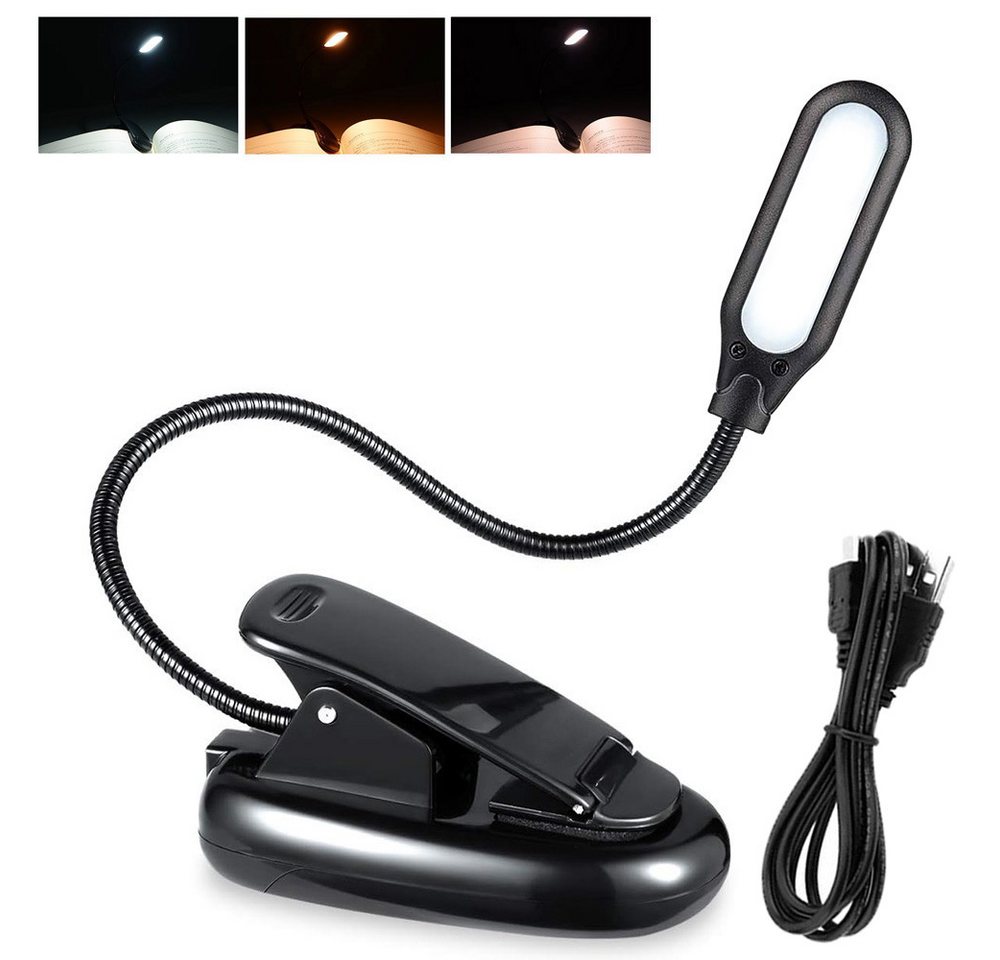 MUPOO LED Klemmleuchte Tragbare LED Leselampe mit Clip & USB – 3 Farben, USB-Betrieb, 1 Köpfe, LED fest integriert von MUPOO