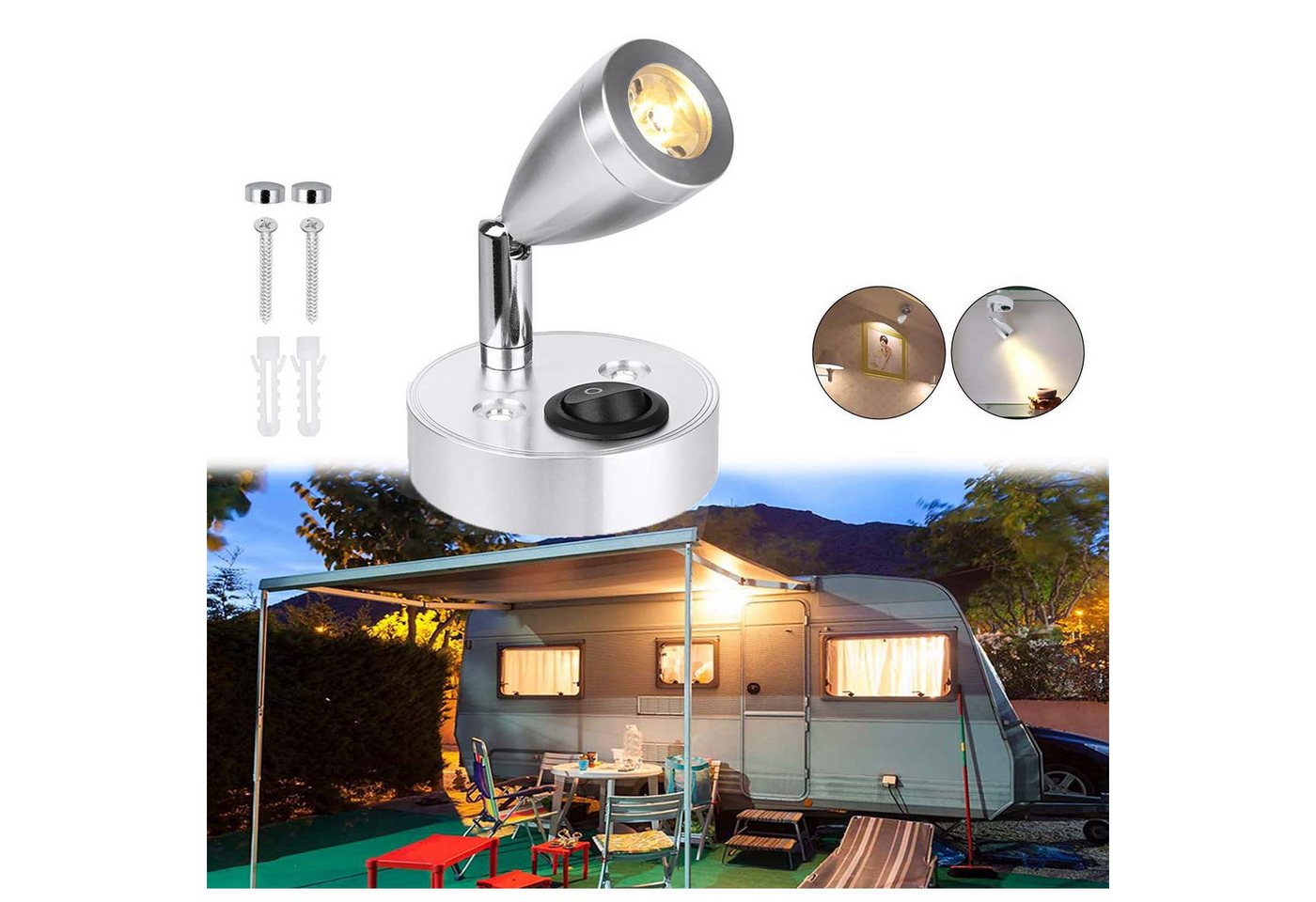 MUPOO LED Wandstrahler 12-24V LED Spot Leselicht Ein/Aus- Schalter Leselampe Berührung Dimmen, Warmes Weiß (EIN/AUS-Schalter), 360°,Wand Nachttischlampe,Küchenlampe Camper von MUPOO