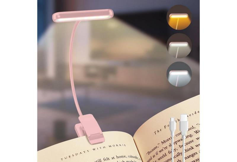 MUPOO LED Leselampe Klemmlampe Breites Licht, USB Aufladbar, 3 Farben & 10 Helligkeitsstufen von MUPOO