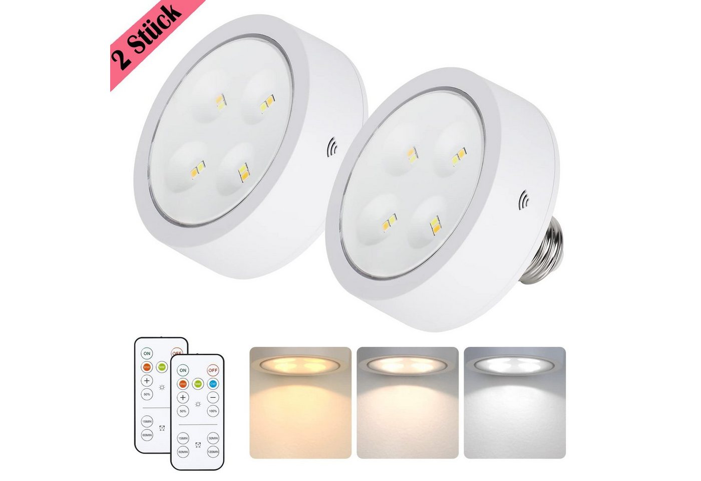 MUPOO LED-Leuchtmittel 2er/3er LED Spot Glühbirnen Batterie, LED Nachttischlampe, Fernbedienung, Dimmbare&Timing, RGB/Warmweiß Kabellose für E27 MUPOO LED-Leuchtmittel 2er/3er LED Spot Glühbirnen Batterie, LED Nachttischlampe, Fernbedienung, Dimmbare&Timing, RGB/Warmweiß Kabellose für E27 von MUPOO