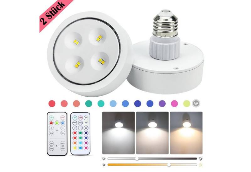 MUPOO LED-Leuchtmittel 2er/3er LED Spot Glühbirnen Batterie, LED Nachttischlampe, Fernbedienung, Dimmbare&Timing, RGB/Warmweiß Kabellose für E27 von MUPOO
