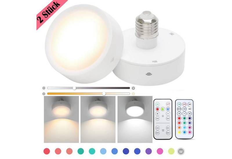 MUPOO LED-Leuchtmittel 2er/3er LED Spot Glühbirnen Batterie, LED Nachttischlampe, Fernbedienung, Dimmbare&Timing, RGB/Warmweiß Kabellose für E27 von MUPOO