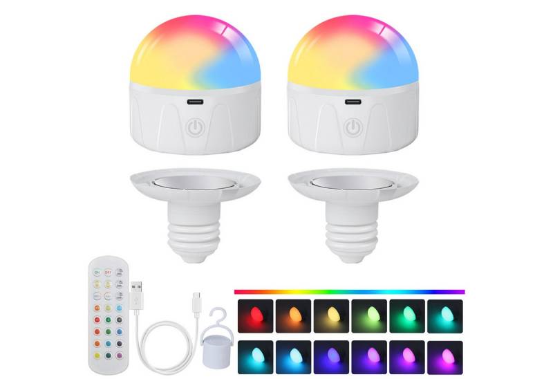 MUPOO LED-Leuchtmittel Aufladbare RGB Nachtlicht mit Fernbedienung,Timer & Dimmbar,USB, E27, 1 St., Magnetisch Kabello Glühbirnen für Stromausfälle,Reisen,Camping von MUPOO