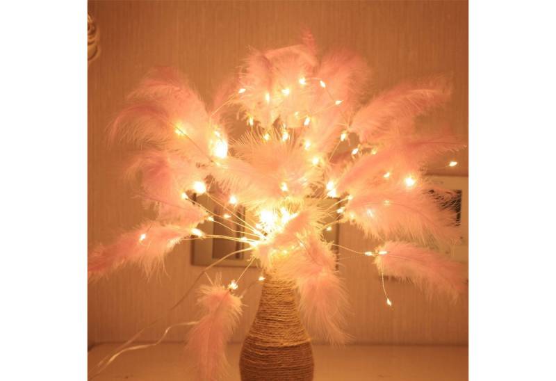 MUPOO LED-Lichterkette LED Dekolicht Rosa Feder 100 LED,LED Nachtlichter,Fernbedienung,Timer, 8 Modi,Warmweiß,Weiß,Mehrfarbig,Stromversorgung Über USB/Akku Optional von MUPOO