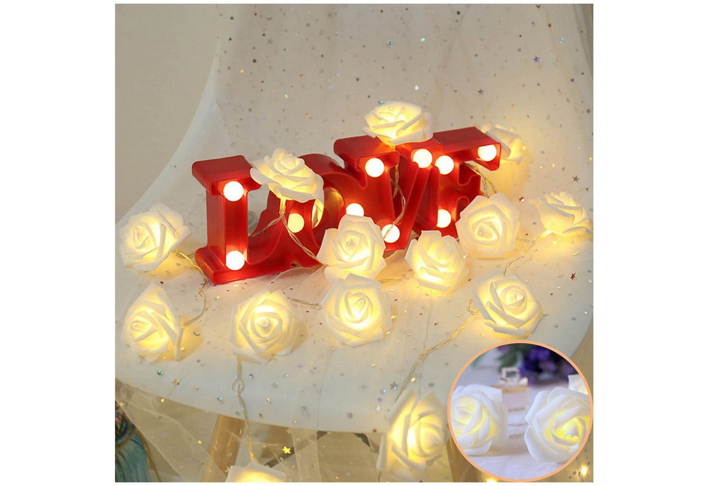 MUPOO LED-Lichterkette LED Nachtlicht 3M 20LEDs Girlande,Kunstblume Rose Warmweiß,Batterie, für Party Garten Weihnachten,Blumengirlande Rose,LED Dekolicht MUPOO LED-Lichterkette LED Nachtlicht 3M 20LEDs Girlande,Kunstblume Rose Warmweiß,Batterie, für Party Garten Weihnachten,Blumengirlande Rose,LED Dekolicht von MUPOO