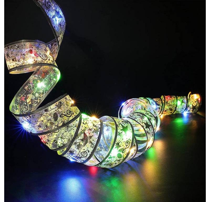 MUPOO LED-Lichterkette LED Seidenband Geschenkband LED Band Weihnachtslichter Schleifenband, 20/40/50 LEDs 2/4/5m Batterie,Sichere Schutzkleinspannung,Gold/Sliver von MUPOO