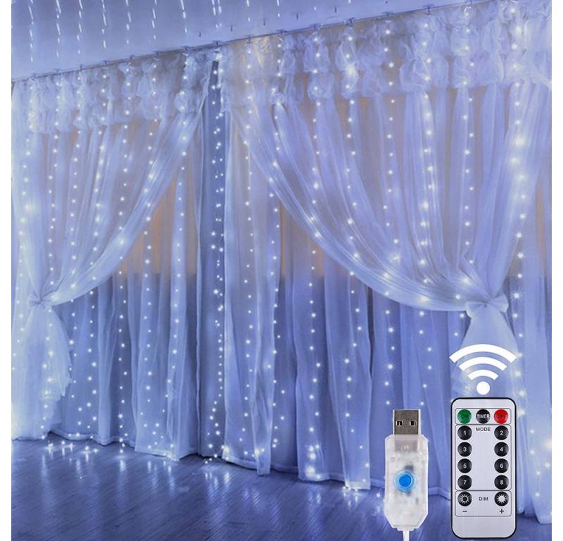 MUPOO LED-Lichterkette Vorhang-Lichterkette 300LED USB Timer LED Dekolicht LED-Vorhangleuchte, Led Vorhangbeleuchtung IP65,3X3M,Fernbedienung, Musikmodus/8 Modi von MUPOO