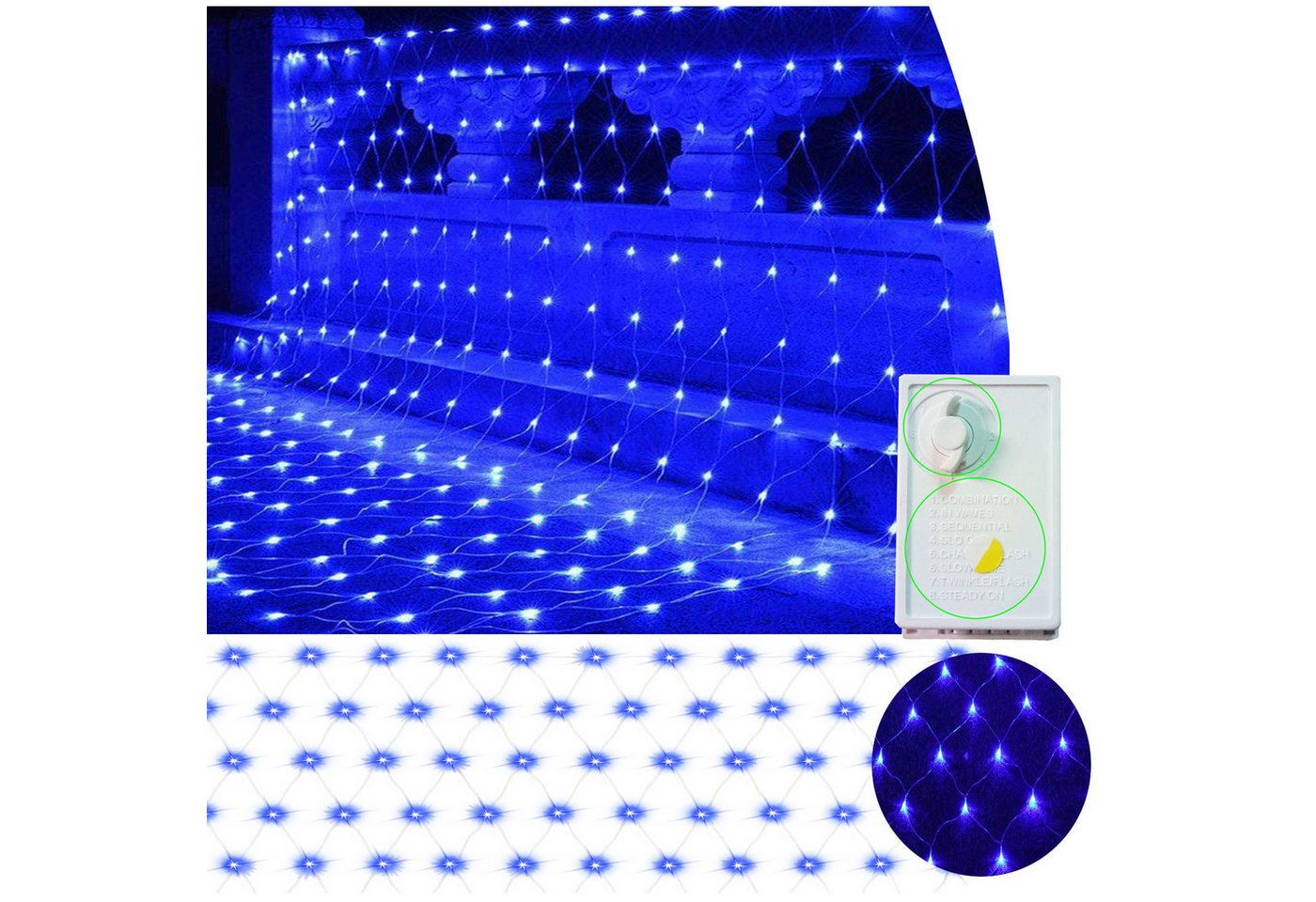 MUPOO LED-Lichternetz 8 Modi LED-Lichtnetz, LED-Lichterkette, LED Dekolicht LED-Lichtervorhang, 96/144/200/320/660 LEDs mit Memory von MUPOO