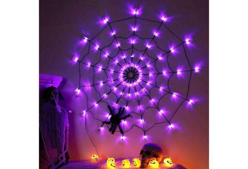 MUPOO LED-Lichternetz Lichterkette USB/Batterien Halloween Spinnennetz-Lampe 1MØ, 8 modi IP65, Fernbedienung,70 LEDs für Halloween-Mottopartys,Faschingspartys,Bars von MUPOO