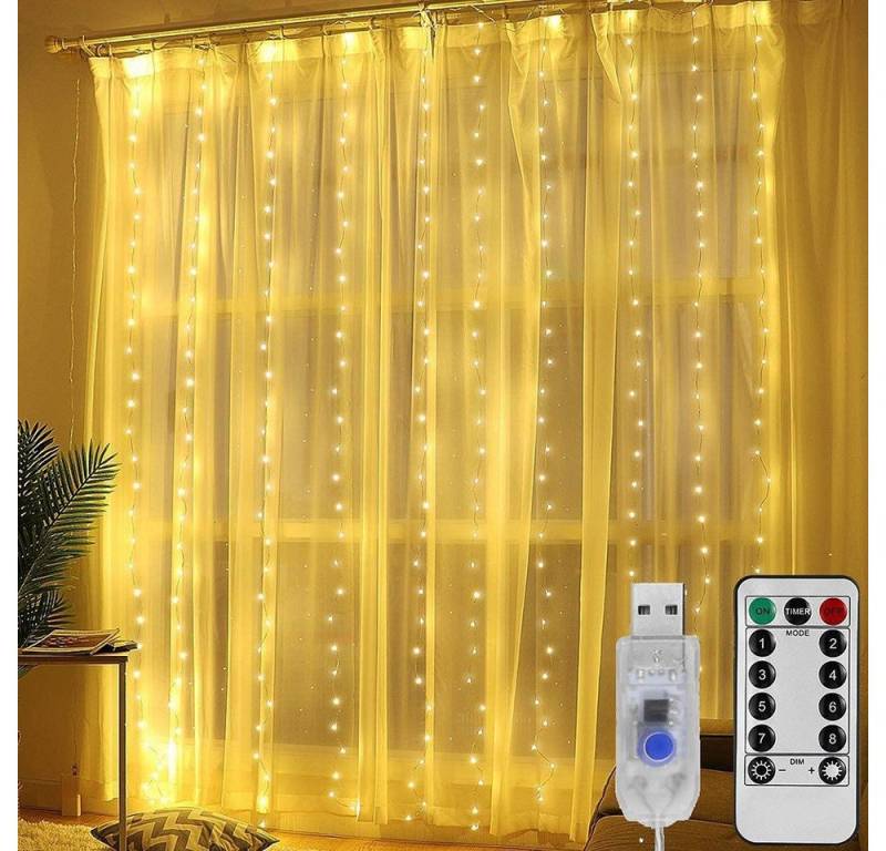 MUPOO LED-Lichtervorhang 3M*3M 300 LED USB lichterketten vorhang, 8 Modi Wasserdicht IP65 von MUPOO