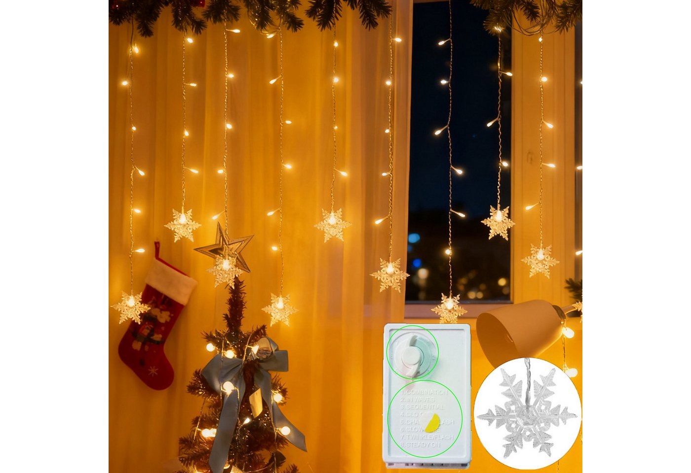 MUPOO LED-Lichtervorhang LED Lichterkette lichtervorhang Innen, Weihnachtsbeleuchtung, 8 Modi LED lichterketten vorhang MUPOO LED-Lichtervorhang LED Lichterkette lichtervorhang Innen, Weihnachtsbeleuchtung, 8 Modi LED lichterketten vorhang von MUPOO