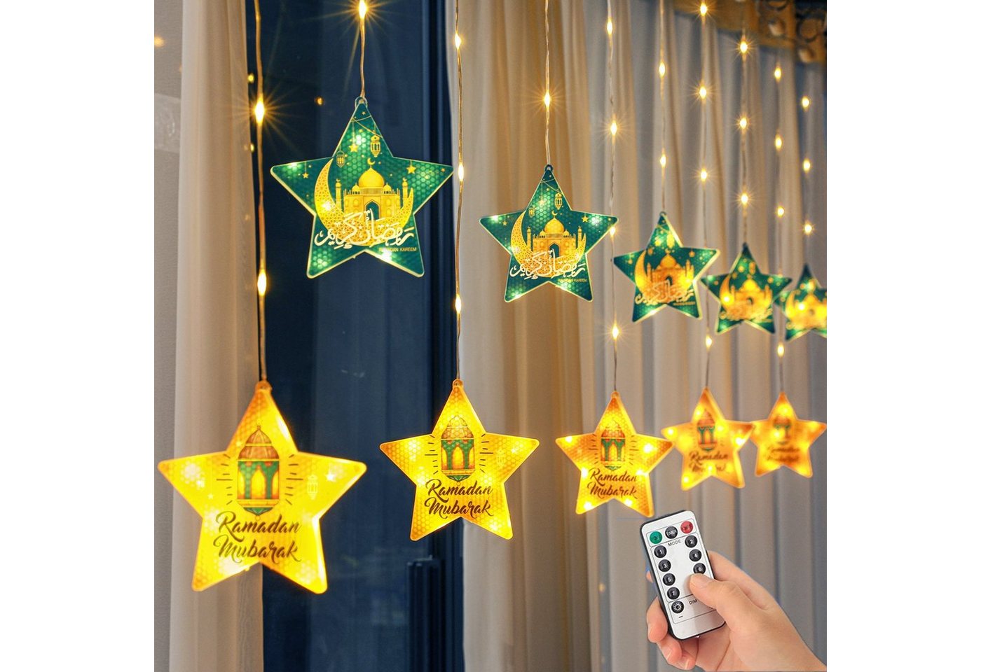 MUPOO LED-Lichtervorhang Ramadan LED Lichterkette Stern USB / Batterie,Fernbedienung, 8 Beleuchtungsmodi, Eid-Fenster, LED Lichtervorhang MUPOO LED-Lichtervorhang Ramadan LED Lichterkette Stern USB / Batterie,Fernbedienung, 8 Beleuchtungsmodi, Eid-Fenster, LED Lichtervorhang von MUPOO