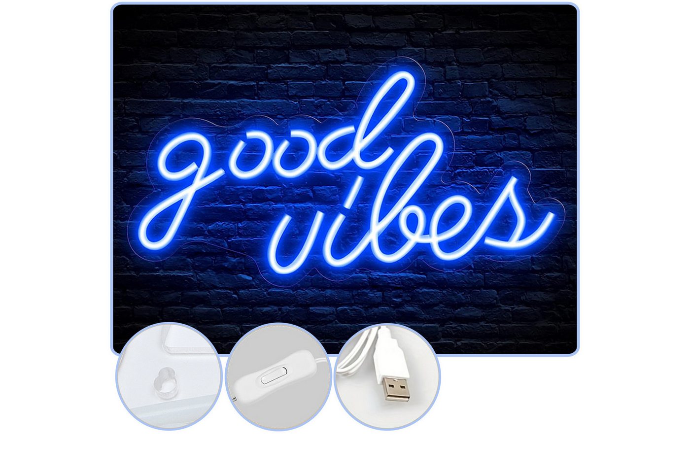 MUPOO LED Lichtleiste Good Vibes Neonschild als Wanddekor,USB-Betrieben mit Ein-/Ausschalter, Blau, LED-Schild Party-Dekoration, 40 x 20 cm MUPOO LED Lichtleiste Good Vibes Neonschild als Wanddekor,USB-Betrieben mit Ein-/Ausschalter, Blau, LED-Schild Party-Dekoration, 40 x 20 cm von MUPOO