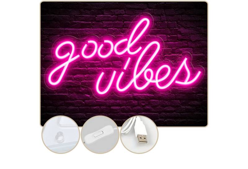 MUPOO LED Lichtleiste Good Vibes Neonschild als Wanddekor,USB-Betrieben mit Ein-/Ausschalter, Rosa, LED-Schild Party-Dekoration, 40 x 20 cm von MUPOO