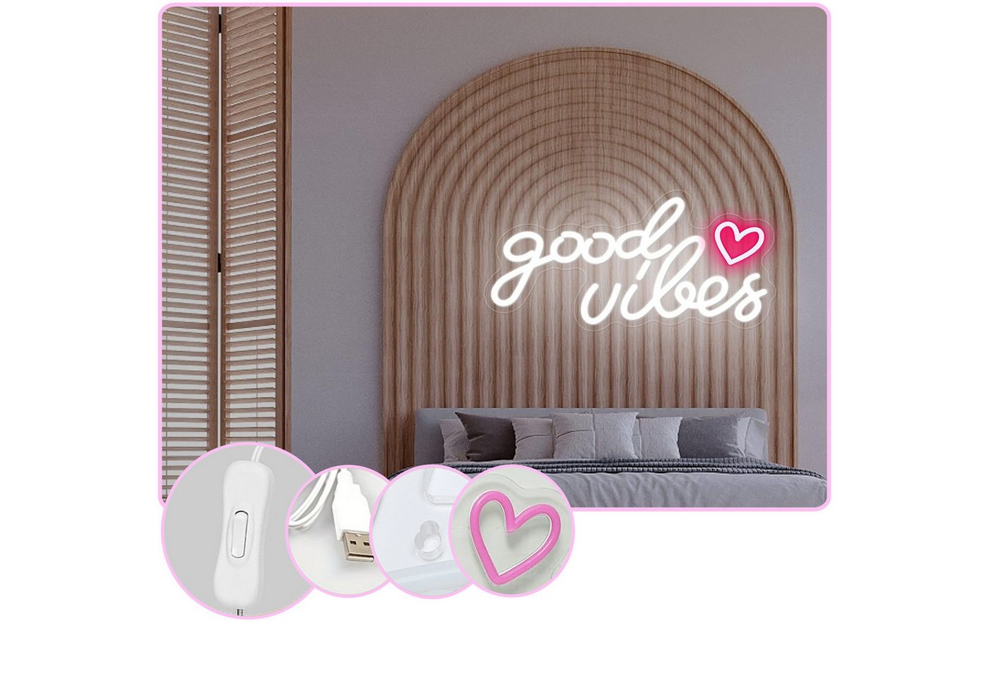 MUPOO LED Lichtleiste Good Vibes Neonschild als Wanddekor,USB-Betrieben mit Ein-/Ausschalter, Weiß mit Herz, LED-Schild Party-Dekoration, 40 x 20 cm MUPOO LED Lichtleiste Good Vibes Neonschild als Wanddekor,USB-Betrieben mit Ein-/Ausschalter, Weiß mit Herz, LED-Schild Party-Dekoration, 40 x 20 cm von MUPOO