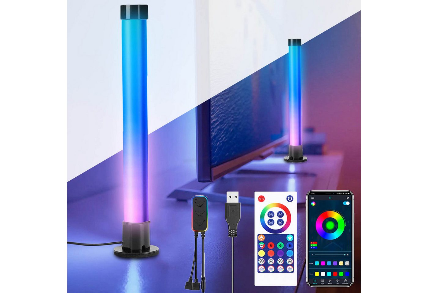 MUPOO LED Lichtleiste LED-Streifen Smart LED Lightbar LED Stripe Streifen 2er Pack,APP, LED-Stripes, Sync mit Musik,Doppelseitiges Licht,LED Play LightBar für TV,PC,Gaming von MUPOO