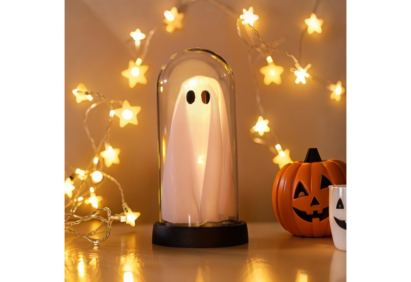 MUPOO LED Nachtlicht Halloween LED Geisterdeko, LED Dekofigur Geist in Glas, Warmweiß, LED Dekoobjekt Batteriebetriebenes Nachtlicht von MUPOO