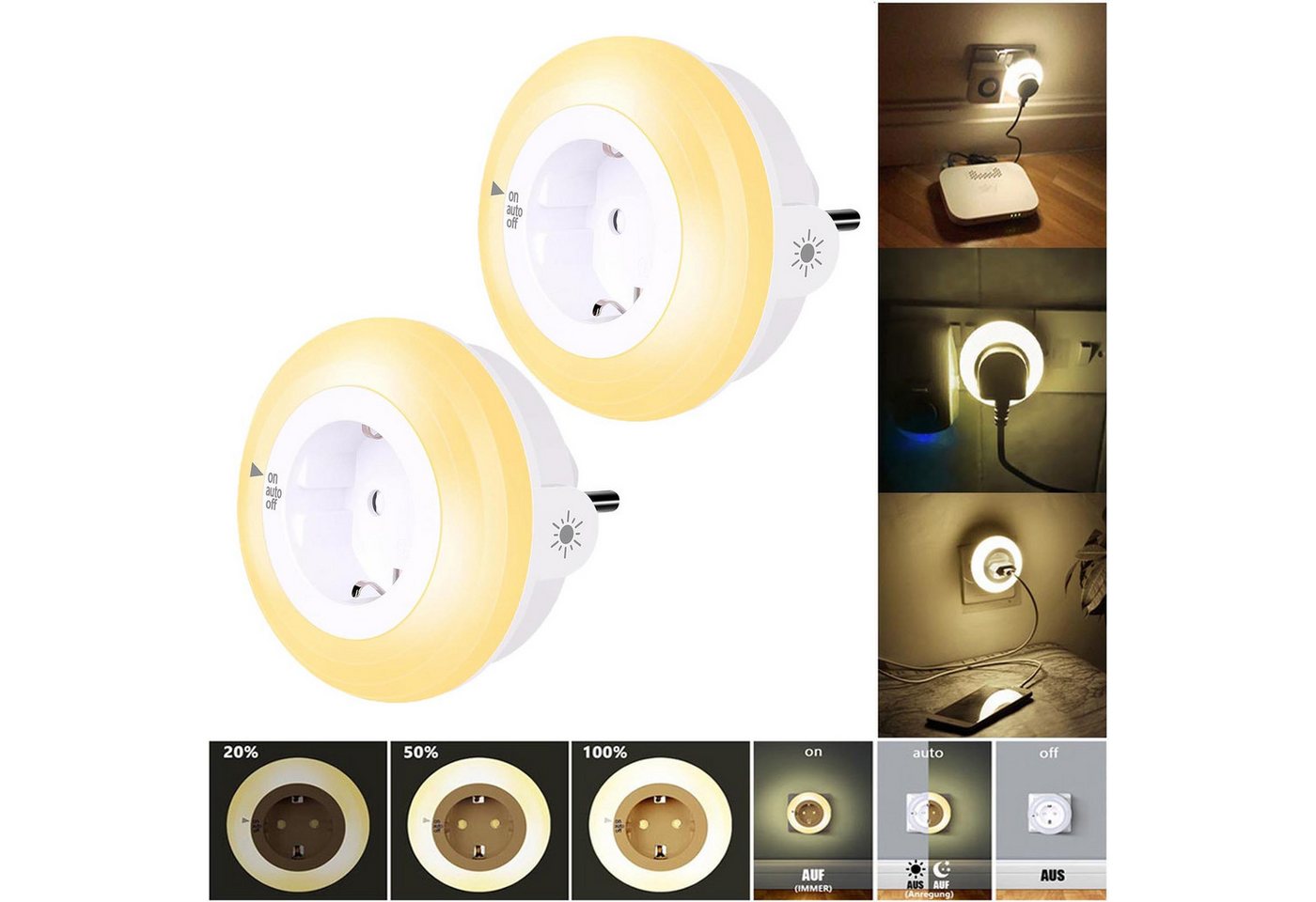 MUPOO LED Nachtlicht Steckdosen Nachtlicht Dimmbar Wandsteckdose 3 Modi Dämmerungssensor, WarmWeiß, 3 Helligkeit & Auto/AUF/AUS, LED fest integriert, Steckdose Erweitern für Flur,Kinderzimmer,Küche,Treppenhaus MUPOO LED Nachtlicht Steckdosen Nachtlicht Dimmbar Wandsteckdose 3 Modi Dämmerungssensor, WarmWeiß, 3 Helligkeit & Auto/AUF/AUS, LED fest integriert, Steckdose Erweitern für Flur,Kinderzimmer,Küche,Treppenhaus von MUPOO