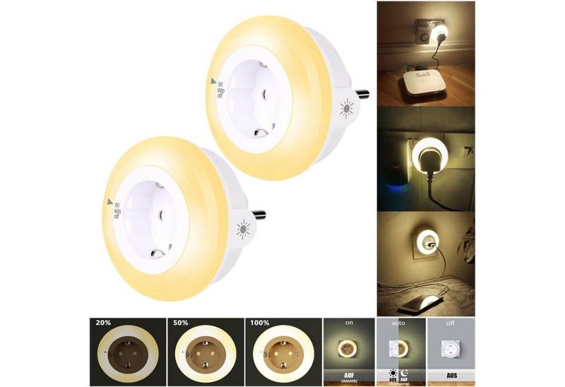 MUPOO LED Nachtlicht Steckdosen Nachtlicht Dimmbar Wandsteckdose 3 Modi Dämmerungssensor, WarmWeiß, 3 Helligkeit & Auto/AUF/AUS, LED fest integriert, Steckdose Erweitern für Flur,Kinderzimmer,Küche,Treppenhaus MUPOO LED Nachtlicht Steckdosen Nachtlicht Dimmbar Wandsteckdose 3 Modi Dämmerungssensor, WarmWeiß, 3 Helligkeit & Auto/AUF/AUS, LED fest integriert, Steckdose Erweitern für Flur,Kinderzimmer,Küche,Treppenhaus von MUPOO
