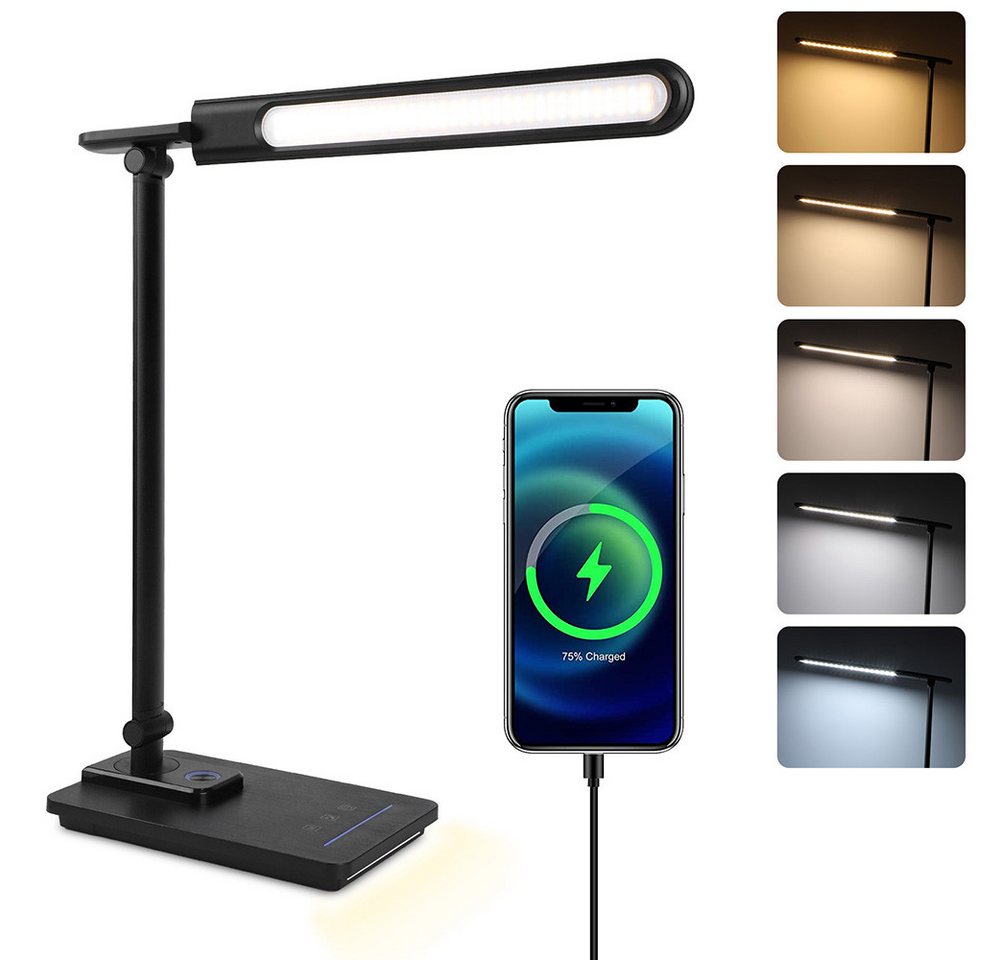 MUPOO LED Schreibtischlampe LED Schreibtischlampe Dimmbar mit Timer,4 Achsen Rotation & faltbar, LED fest integriert, Augenschonende Touch Tischlampe mit USB-Ladeanschluss & 5 Farbmodi MUPOO LED Schreibtischlampe LED Schreibtischlampe Dimmbar mit Timer,4 Achsen Rotation & faltbar, LED fest integriert, Augenschonende Touch Tischlampe mit USB-Ladeanschluss & 5 Farbmodi von MUPOO
