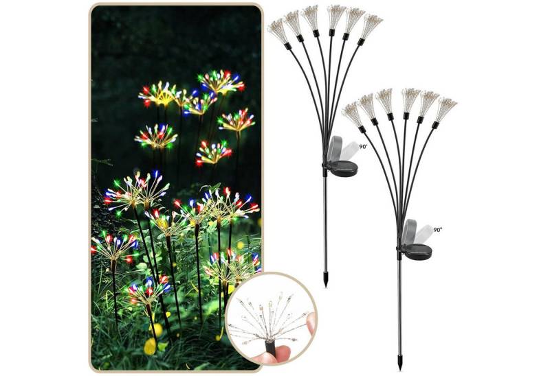MUPOO LED Solarleuchte 2er-Pack Solar Gartenbeleuchtung 8 Modi,120 LED Solarlampe Löwenzahn, Bunte, IP44 Solar-Feuerwerksleuchten für Garten,Balkon,Terrasse von MUPOO