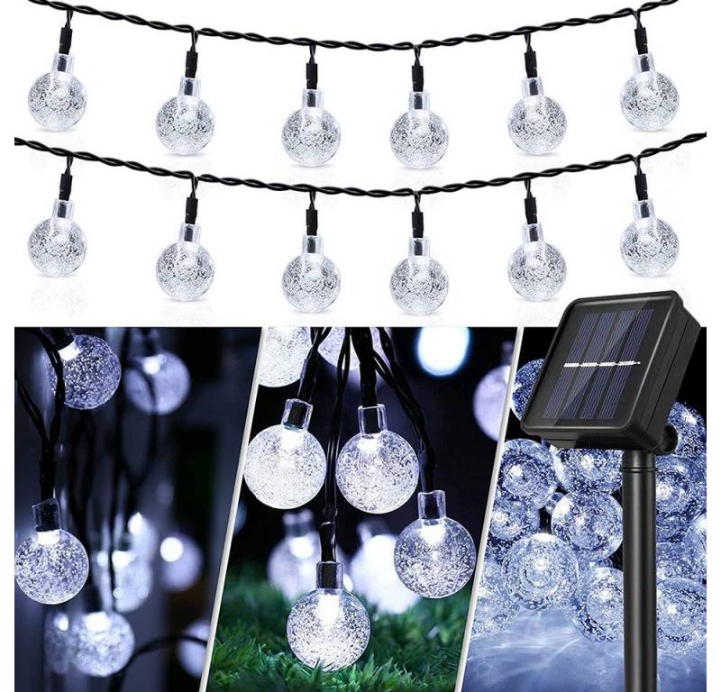 MUPOO LED Solarleuchte LED Lichterkette 5M 20LEDs/ 9.5M 50LEDs Außen-Lichterkette 2/8 Modi, 5M 20LEDs mit 2 Modi, Wasserdicht,3 Farben, für Patio Garten Party Festliche Dekor von MUPOO